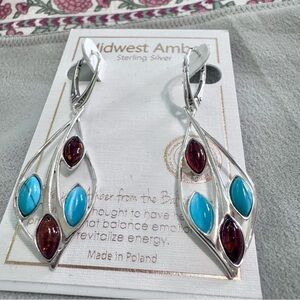 NWT  Midwest Amber & Turquoise sterling silver earrings,Western,Southwes,Cowgirl